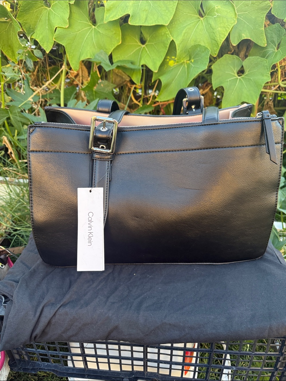 Calvin Klein Black Leather Shoulder Tote